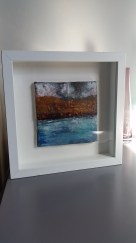 Art work brings light and a richness to a living room. Encaustic 'tactile'. Gower Peninsula. Jules Rymer Art.